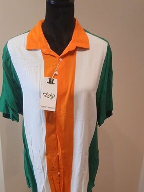 Lucky Brand Short-Sleeve Button-Down Shirt in Green, White & Orange
